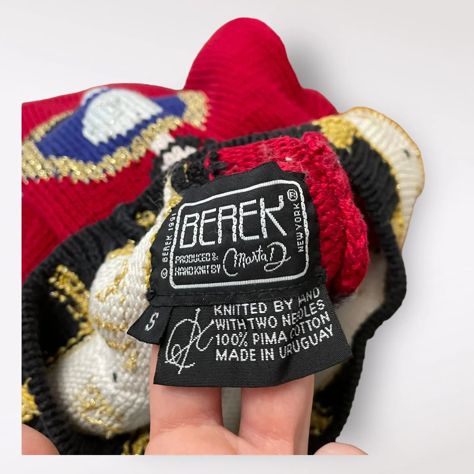 Berek Vintage 1991 Hand knit Clock Pima Cotton Sweater Size S Got Time, Clock Black - Image 2