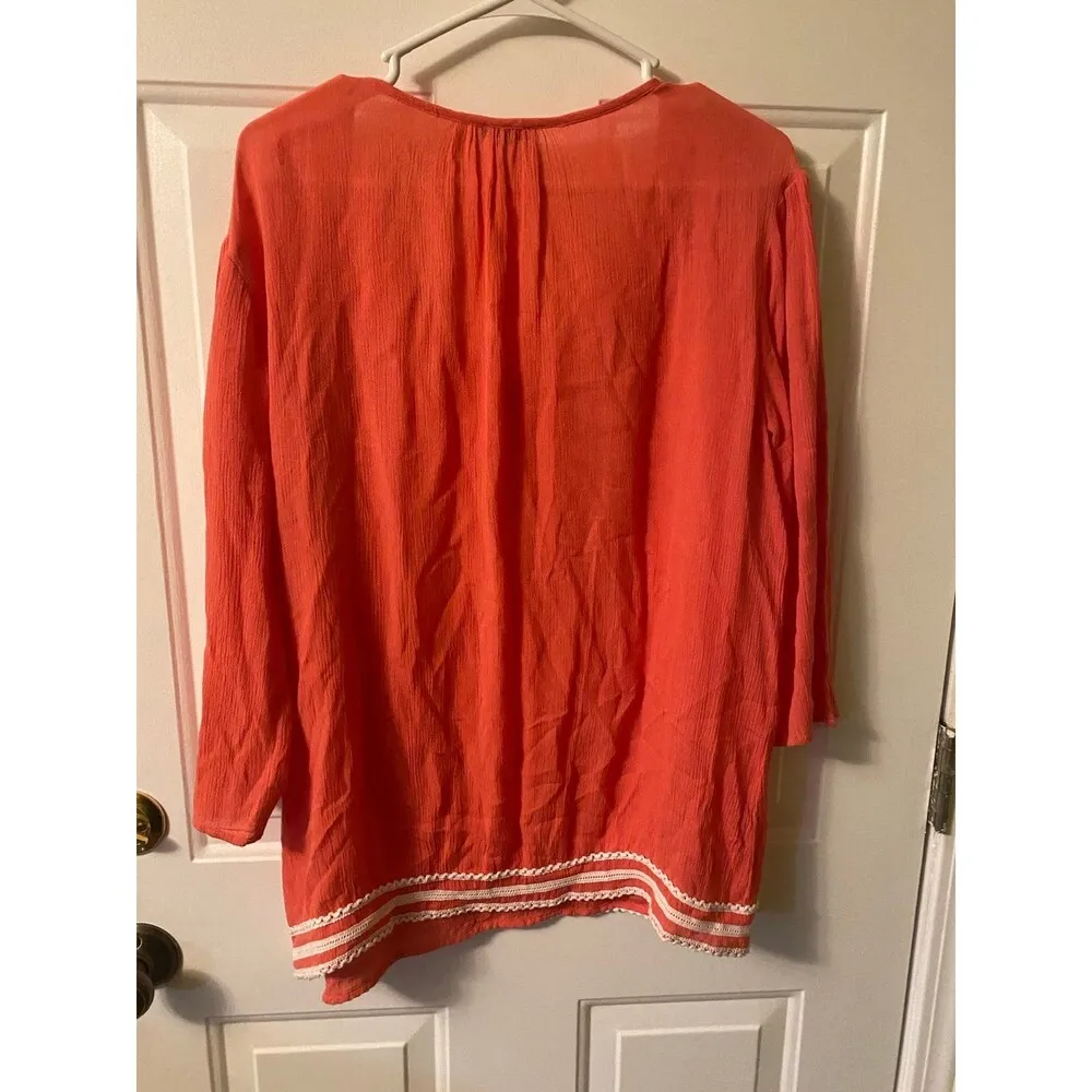 Hannah Boho Hippie blouse cream crochet trim orange size Medium - Image 2