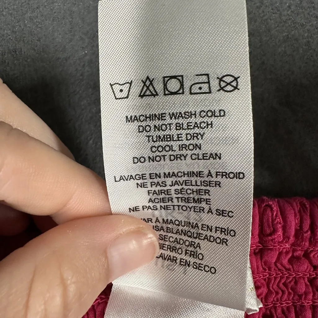 La Blanca Dress Womens Large Pink Eyelet Short Puff Sleeve Pockets Boho Square‎ - Image 9