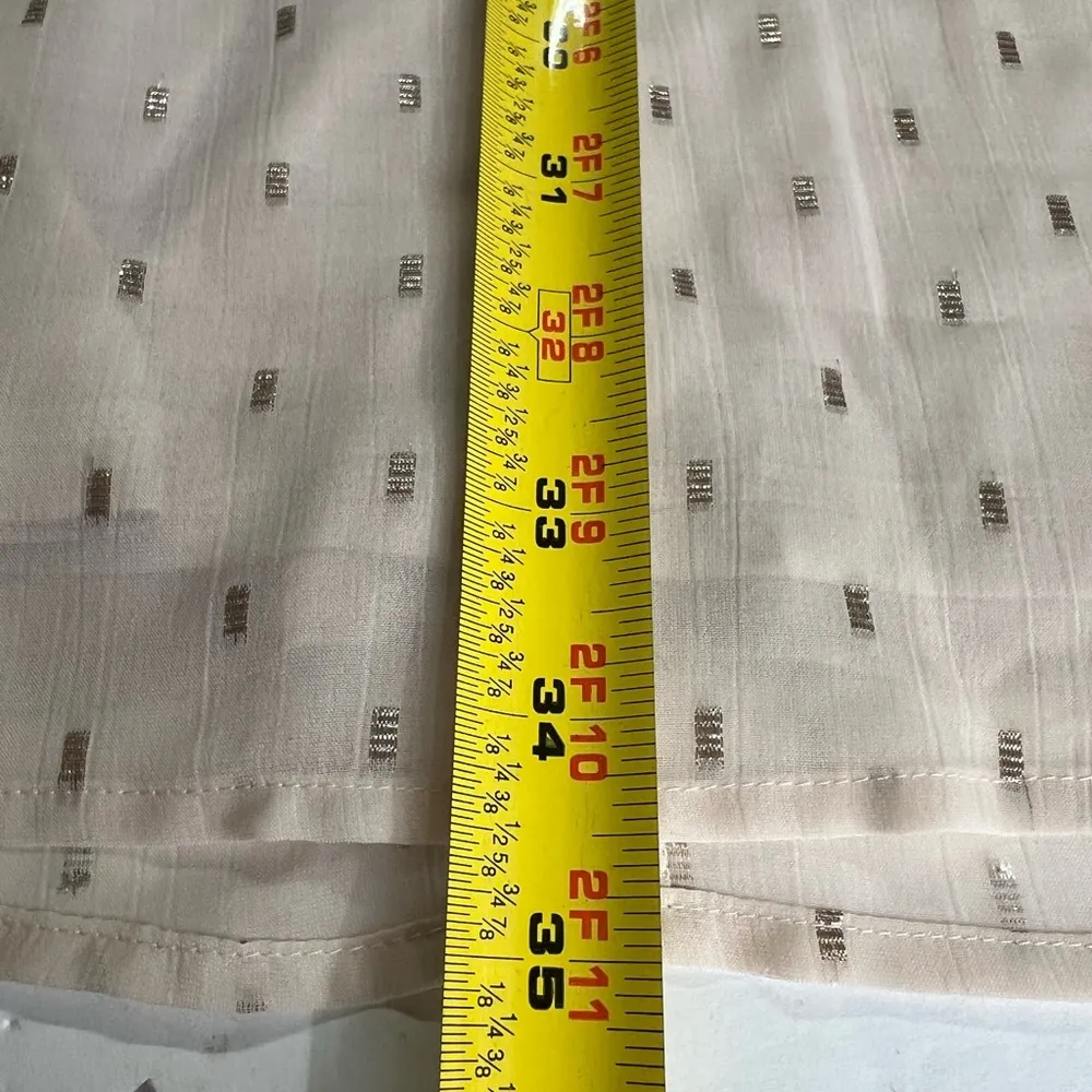 Express cream gold metallic embroidered sheer puff sleeve S mini dress keyhole - Image 8