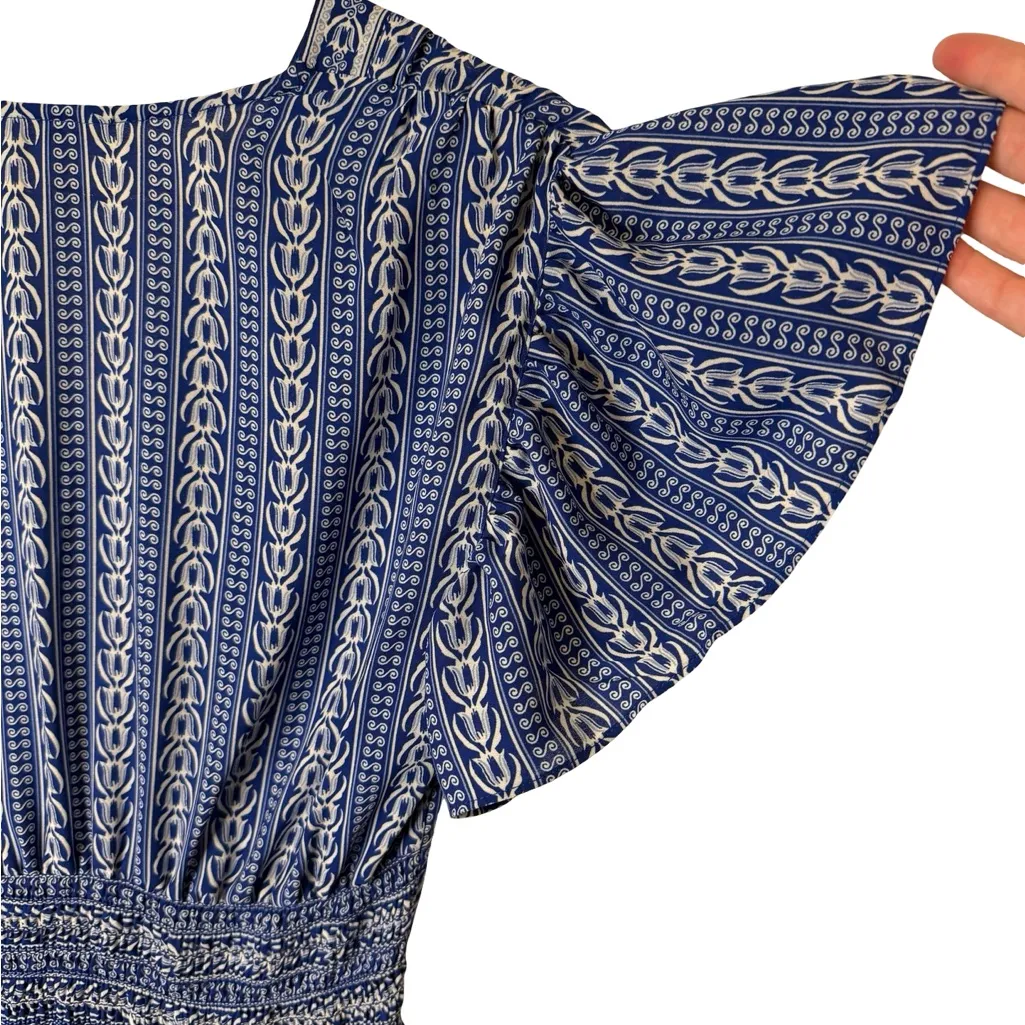 💙✨ MAX STUDIO Blue Flutter Sleeve Floral Tiered Maxi Dress 🌸 Size S – EUC - Image 10