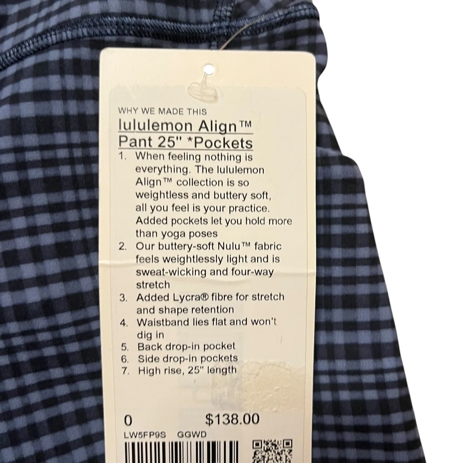 Lululemon  Align HR Pant w/Pockets 25" Size 0  Glow Grid Washed Denim Multi - Image 2