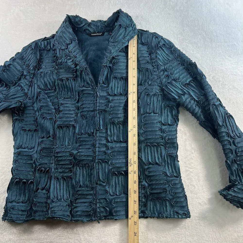 Samuel Dong L Large Jacket Textured Satin Zip Up Statement Evening Wear Art Blue - Image 10