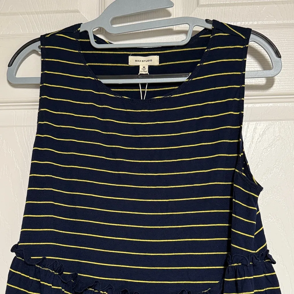 New Max Studio Navy and Yellow Striped Tank Top - Image 2