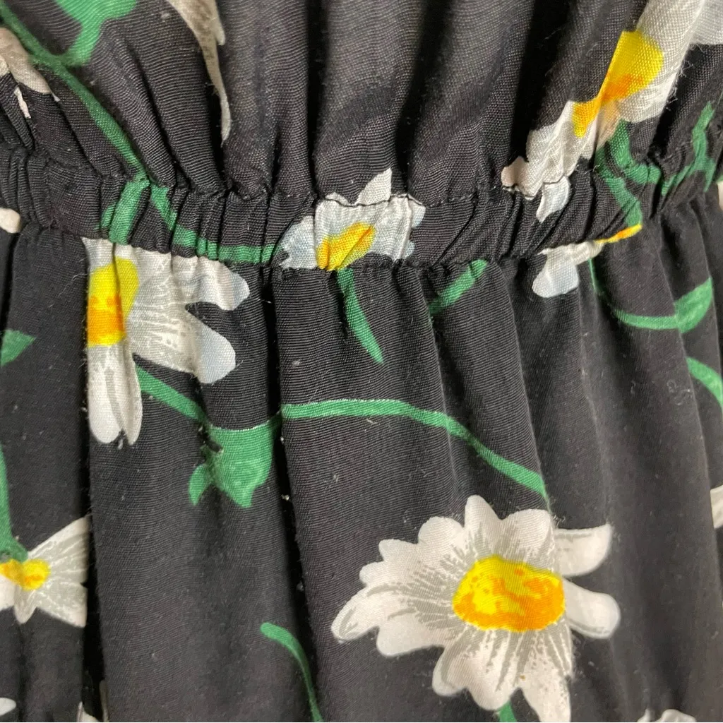 Handmade Daisy Dress Floral Print A-Line Country Retro Short Sleeves Black White - Image 11