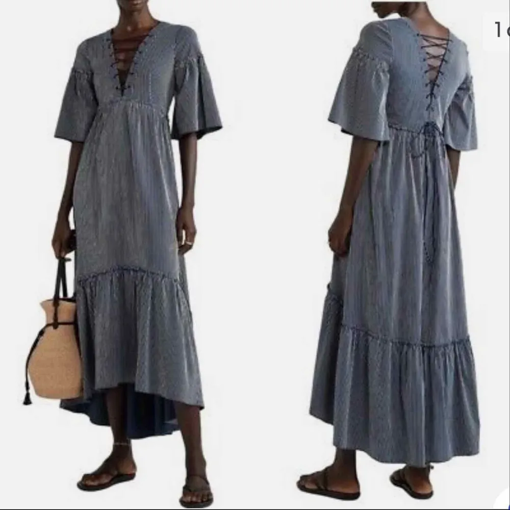 La Ligne Boheme Lace Up Pinstripe Midi Dress Size XS - Image 5