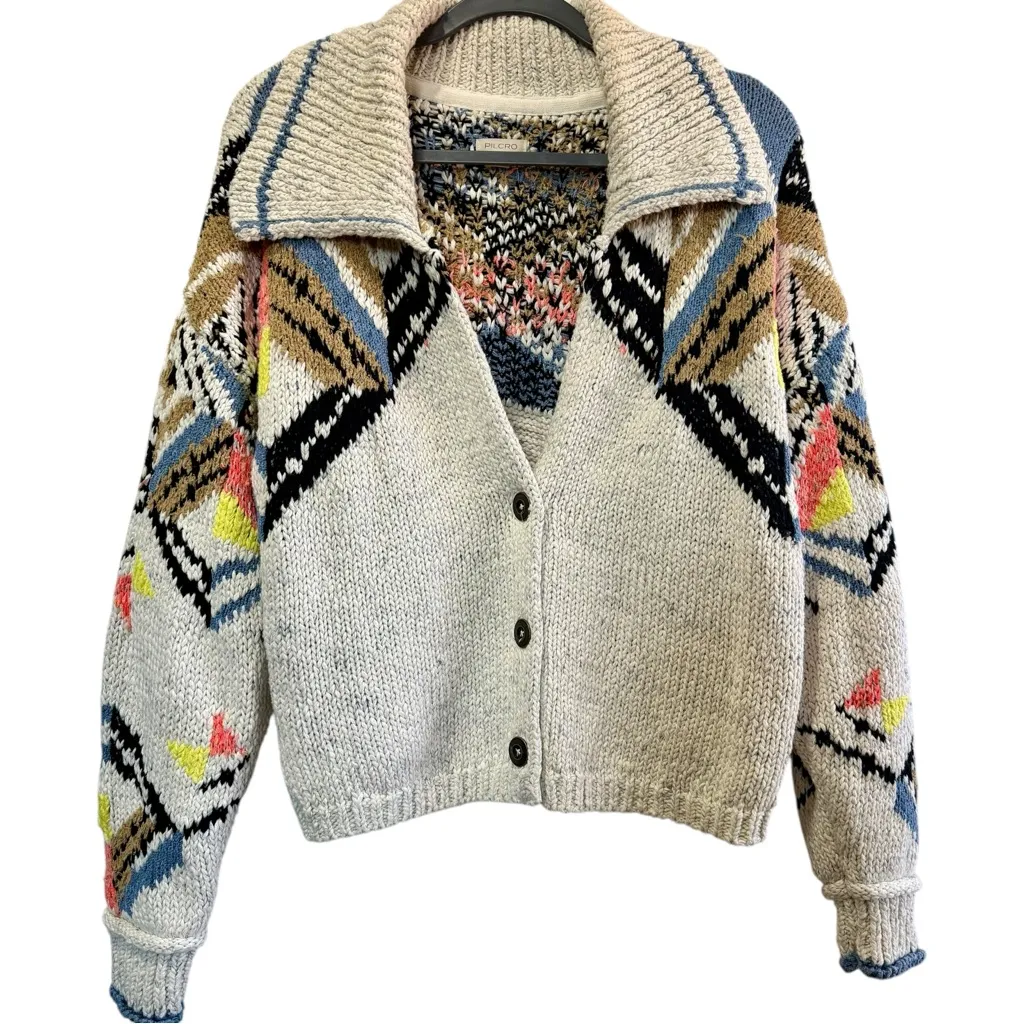 Anthropologie PILCRO Collared Cropped Cardigan Thick Southwestern Knit Sweater M - Image 5