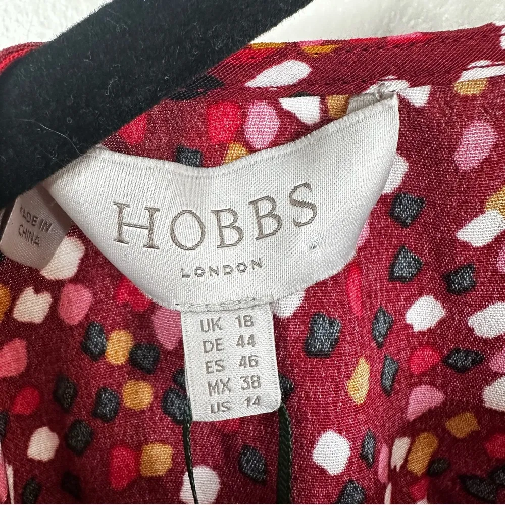 NEW HOBBS London Prim Tunic Dress Womens 14 Cherry Red Multicolor Printed - Image 8