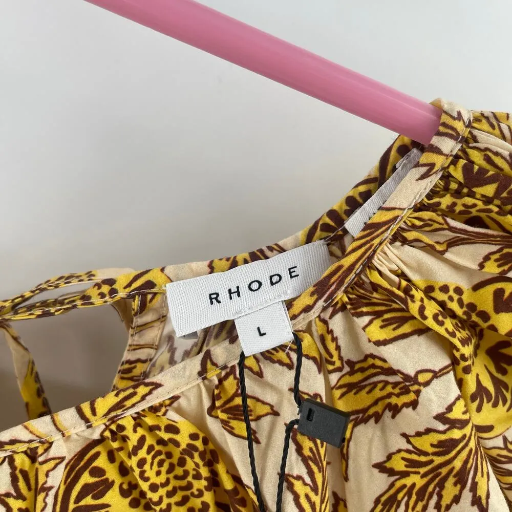 RHODE Rowan Top Size Large Garden of Dream Golden Floral Blouse Cotton NWT Yellow - Image 4