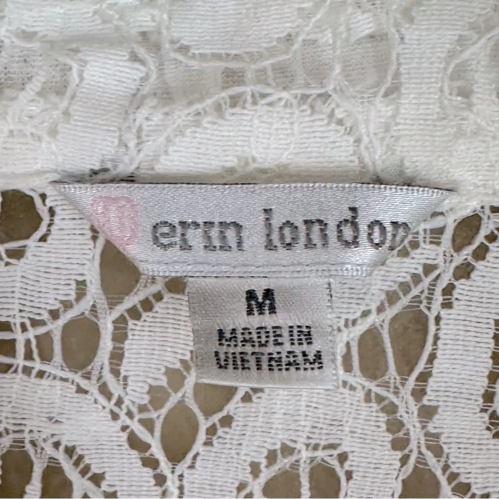 Erin London Cream Lace 3/4 Sleeve Button Up Shirt Blouse Medium Coastal Cowgirl - Image 2