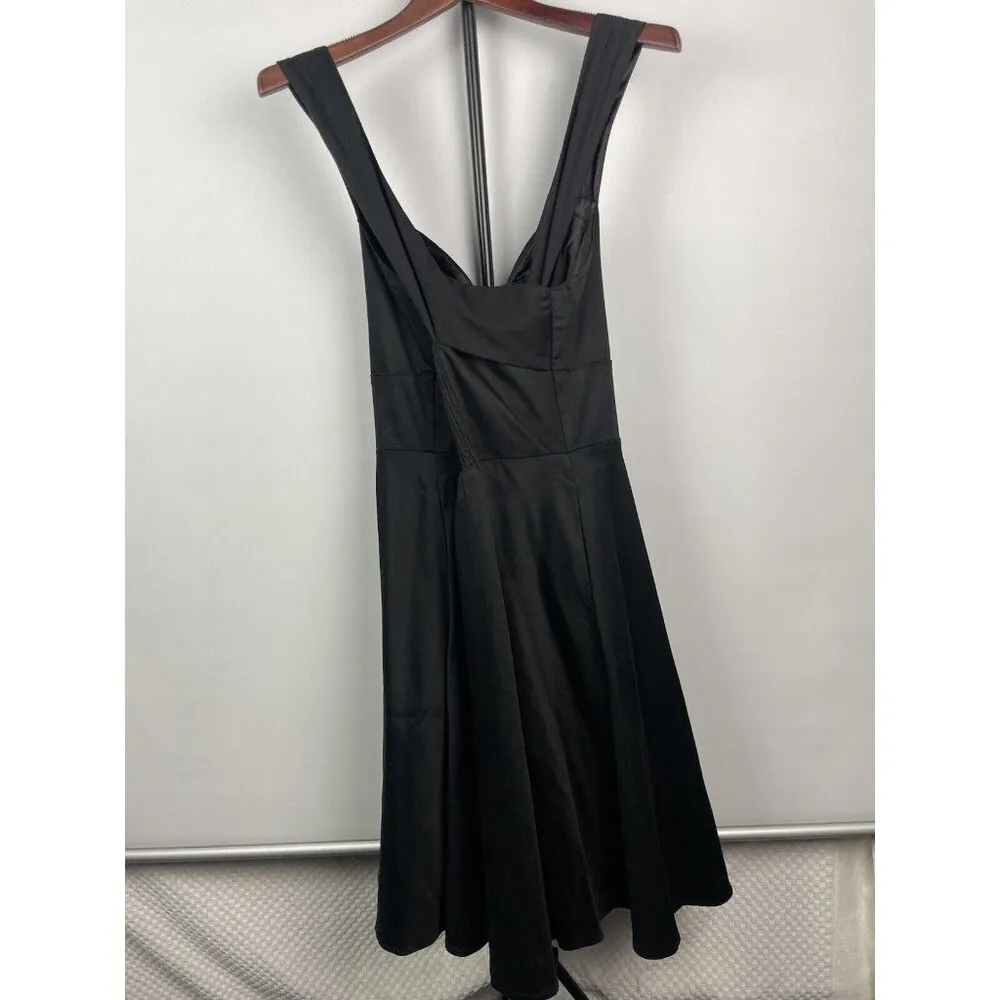 City Chic Black Retro Smocked Back Fit & Flare Cross Back Dress‎ Size 14 - Image 3