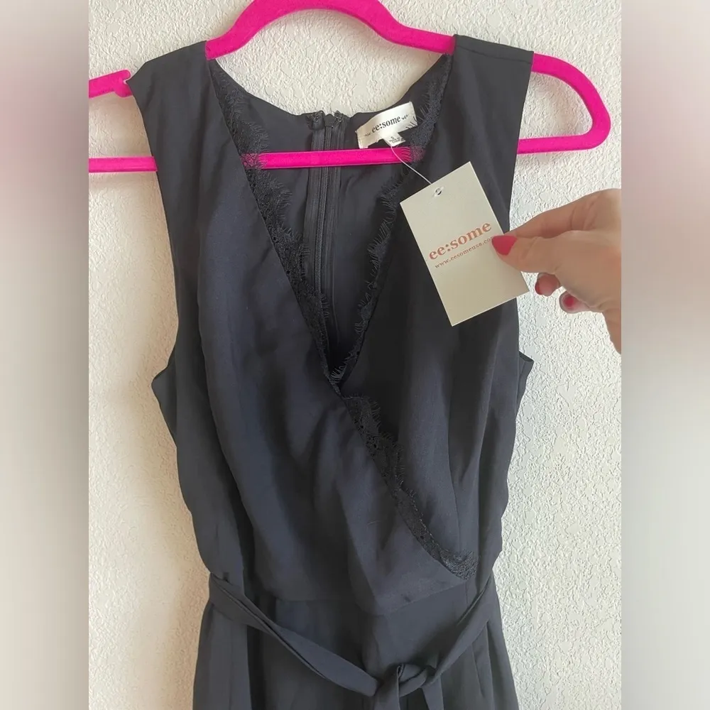 ee:some Wide Leg Sleeveless Lace Trim Belted Jumpsuit size S - Image 4