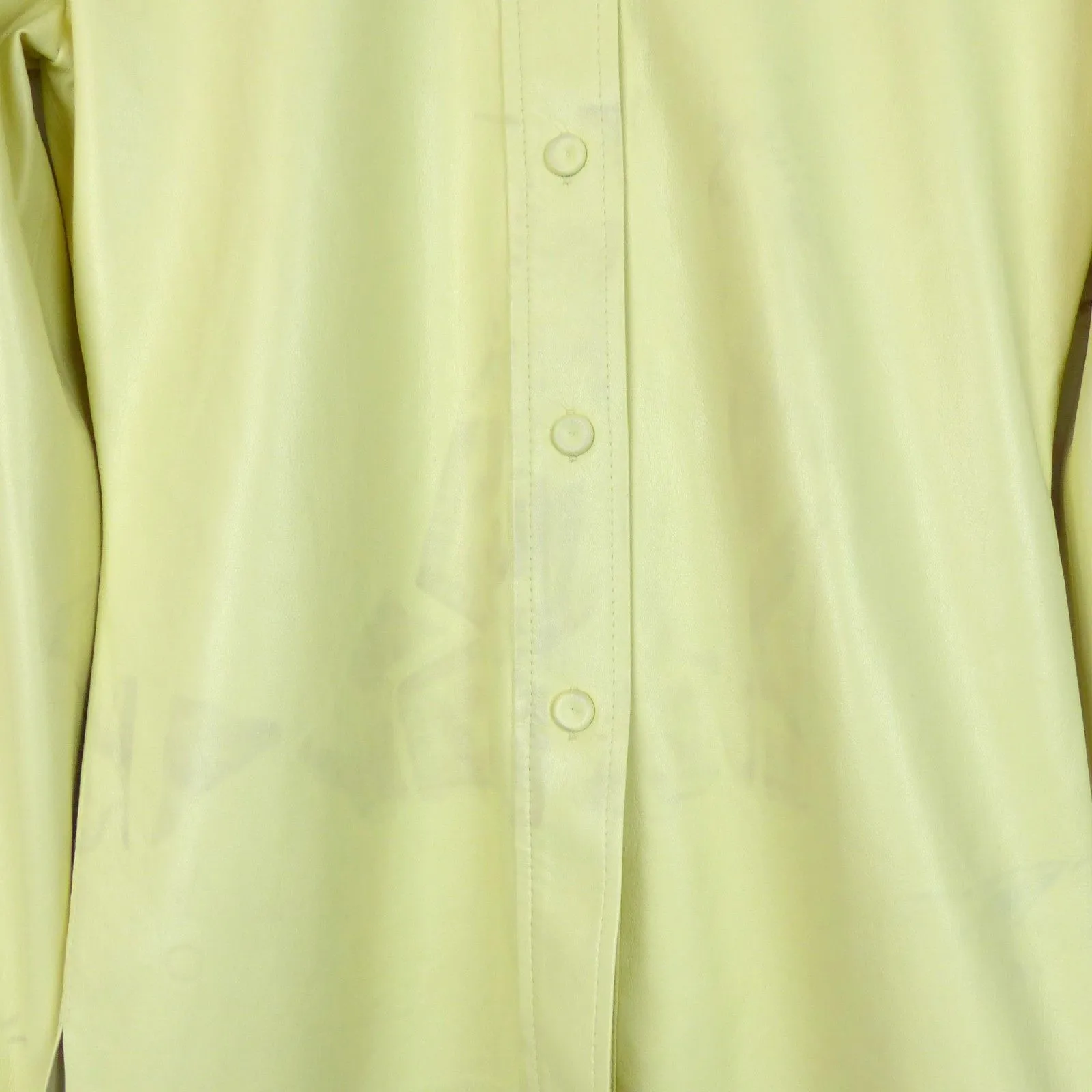 Nanushka Vegan Leather Shirt Womens S Pale Pastel Yellow Whipstitch Detail FLAWS - Image 7