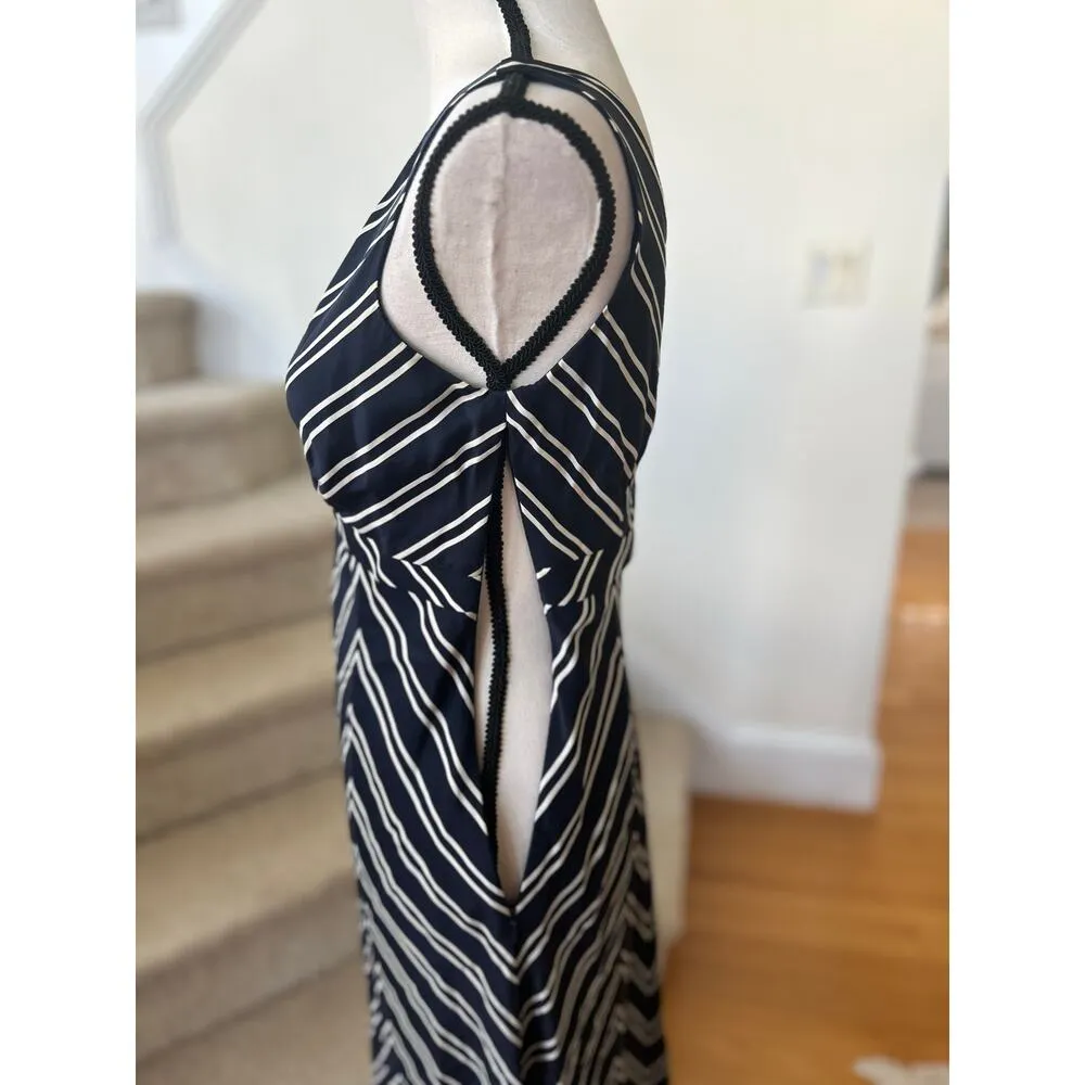 Vintage Talbots Navy & White Stripe Nautical Silk A-Line Dress - Image 5