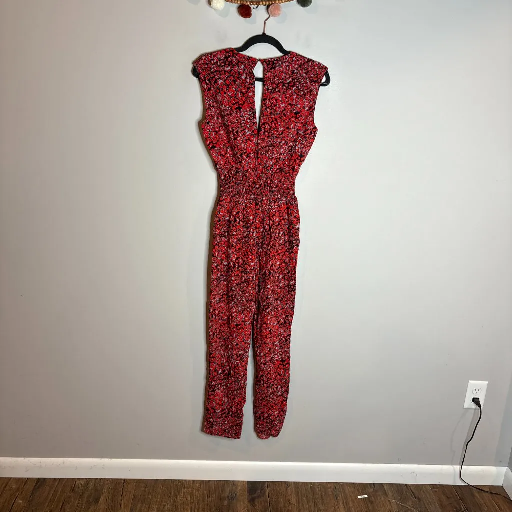 AQUA Womens Leopard Print Surplice Jumpsuit In Red - Image 5