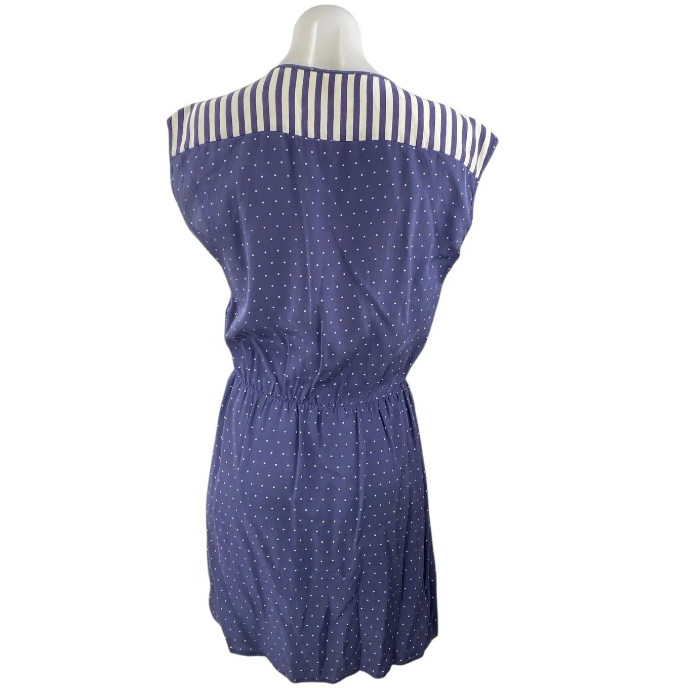 Petticoat Alley Blue Polka Striped Faux Wrap Sleeveless Mini Tank A-Line Dress S - Image 2