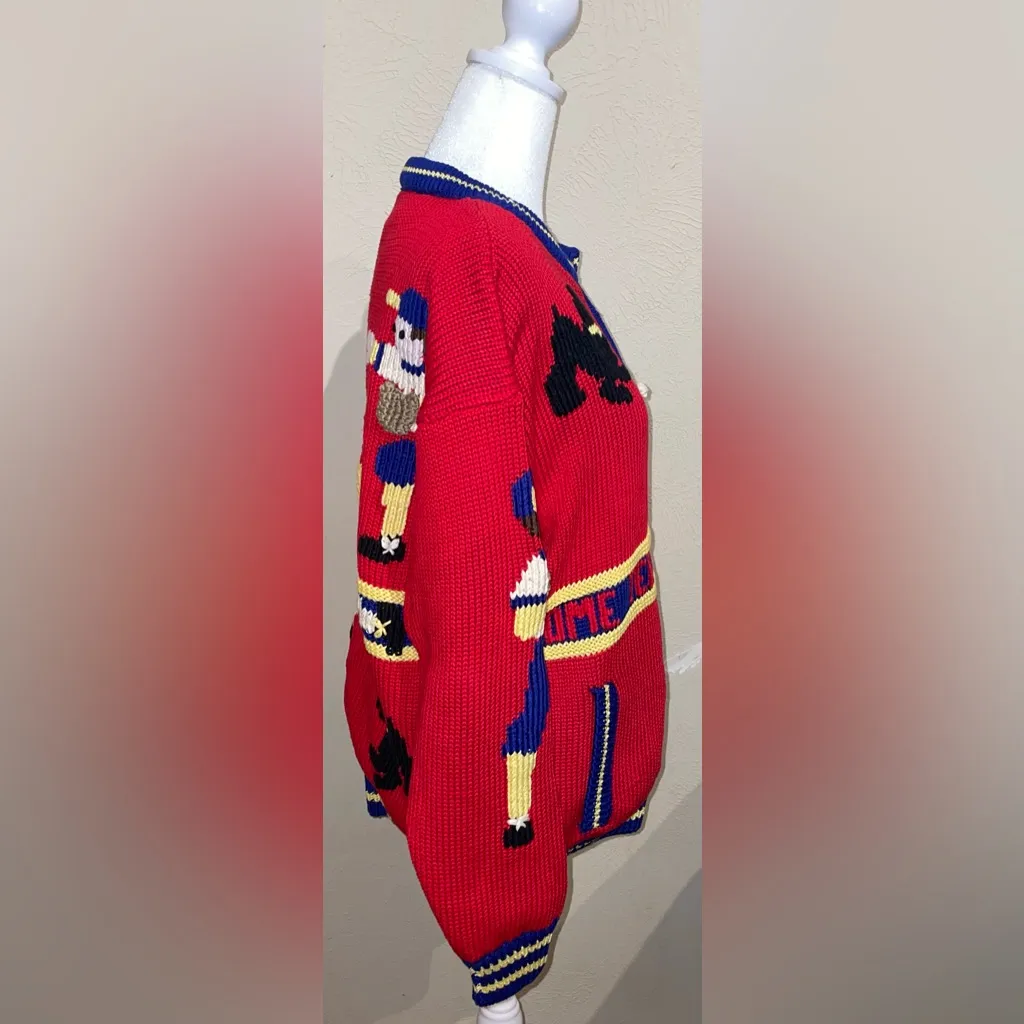 Traditional Trading Co Women’s Size M Red Baseball Zip Up Sweater Team Hand Knit Size M - Image 12