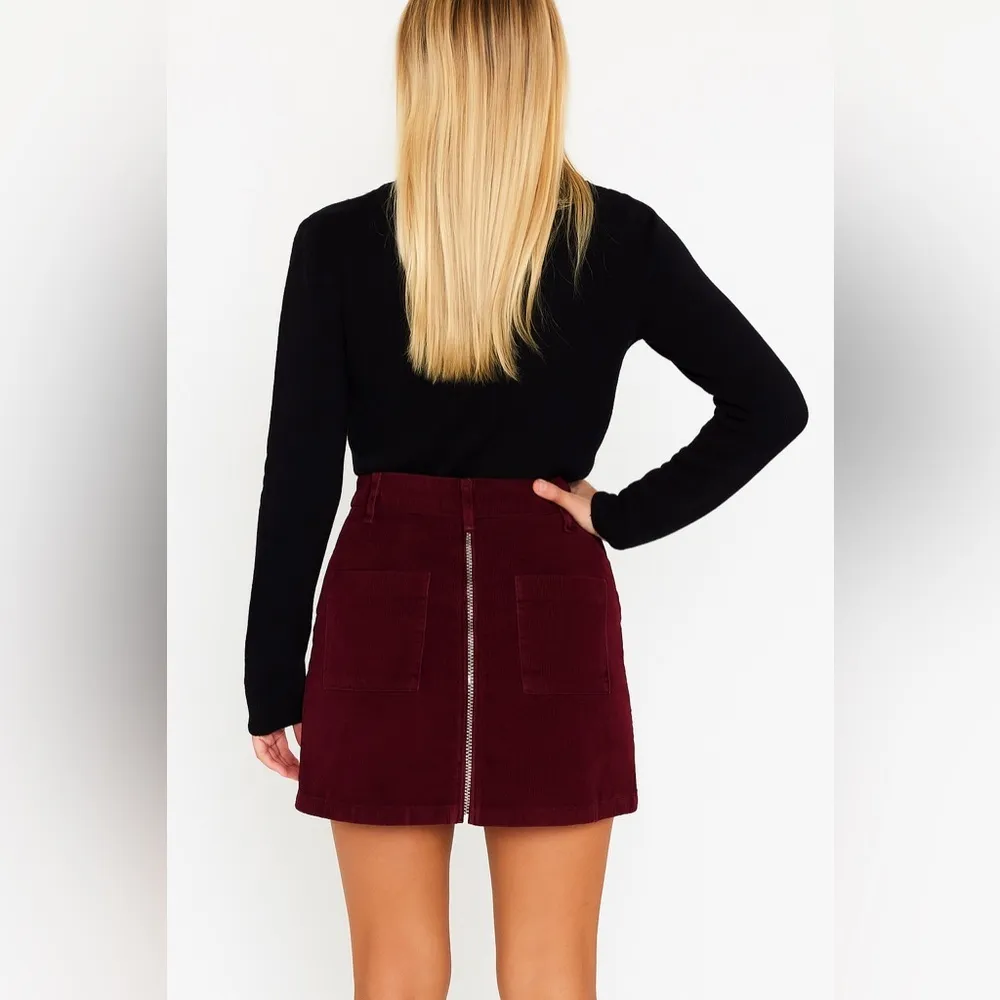 Topshop Moto Burgundy Corduroy Mini Skirt Size 4 - Image 5