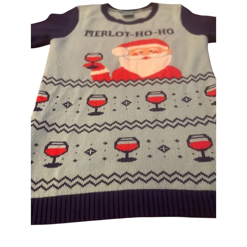 Norther Pole Pullover Merlot Ho Ho Drinking Santa Holiday Sweater Green/ Red S Green - Image 2