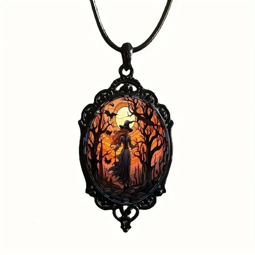 Retro Style Bat Witch Pendant Cameo Black‎ Pendant Necklace Gothic Vintage Style Black - Image 12