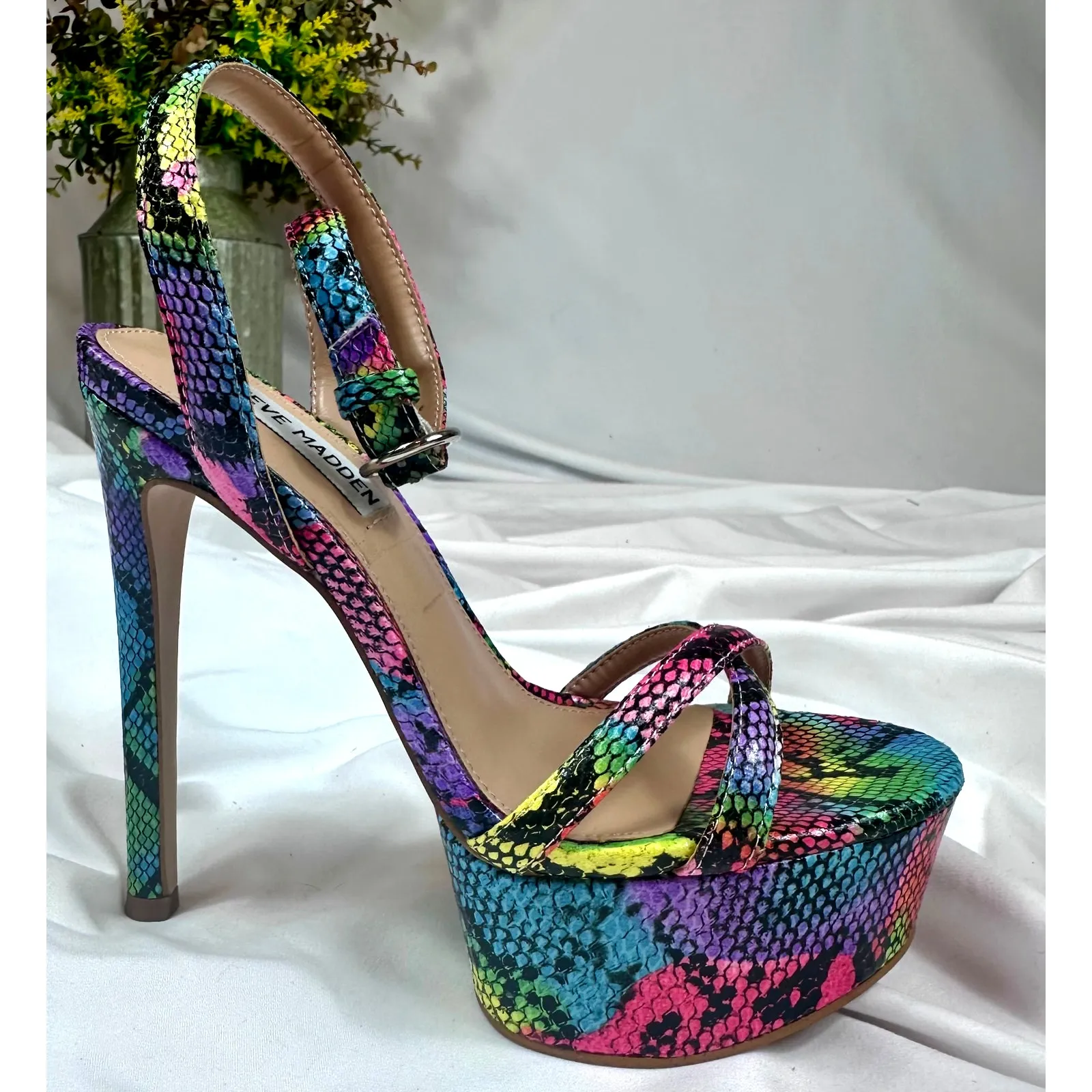 Steve Madden Marciana Snake Skin Multi Ankle Strap Open Toe High Heel Sandals 6 - Image 12