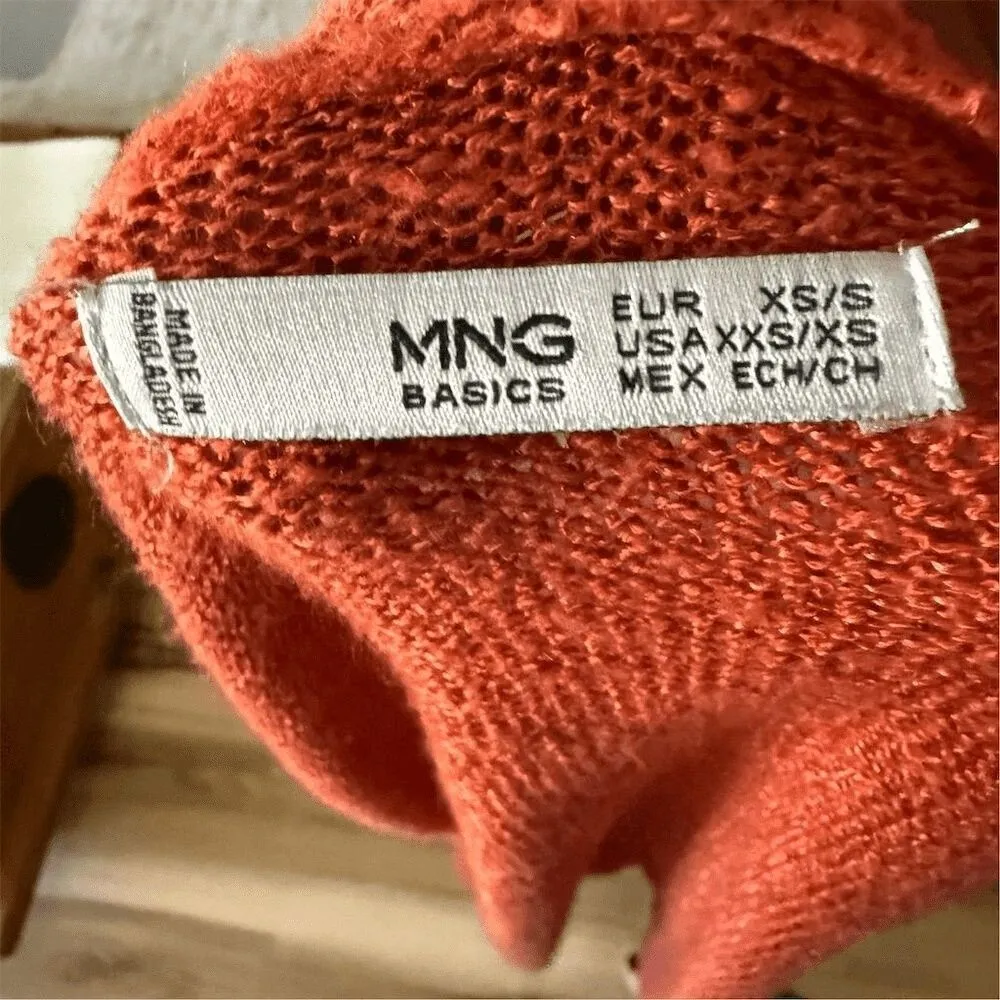 Mango Women's XS/S Orange Knit Cardigan Sweater Batwing Sleeves - Image 5