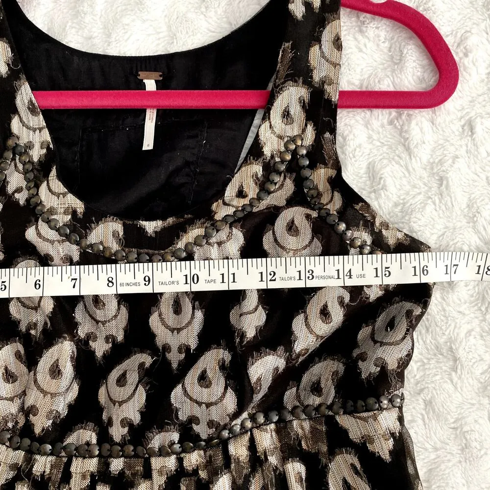 Free People Black Metallic Paisley Jacquard Studded Babydoll Party Dress 6 - Image 7