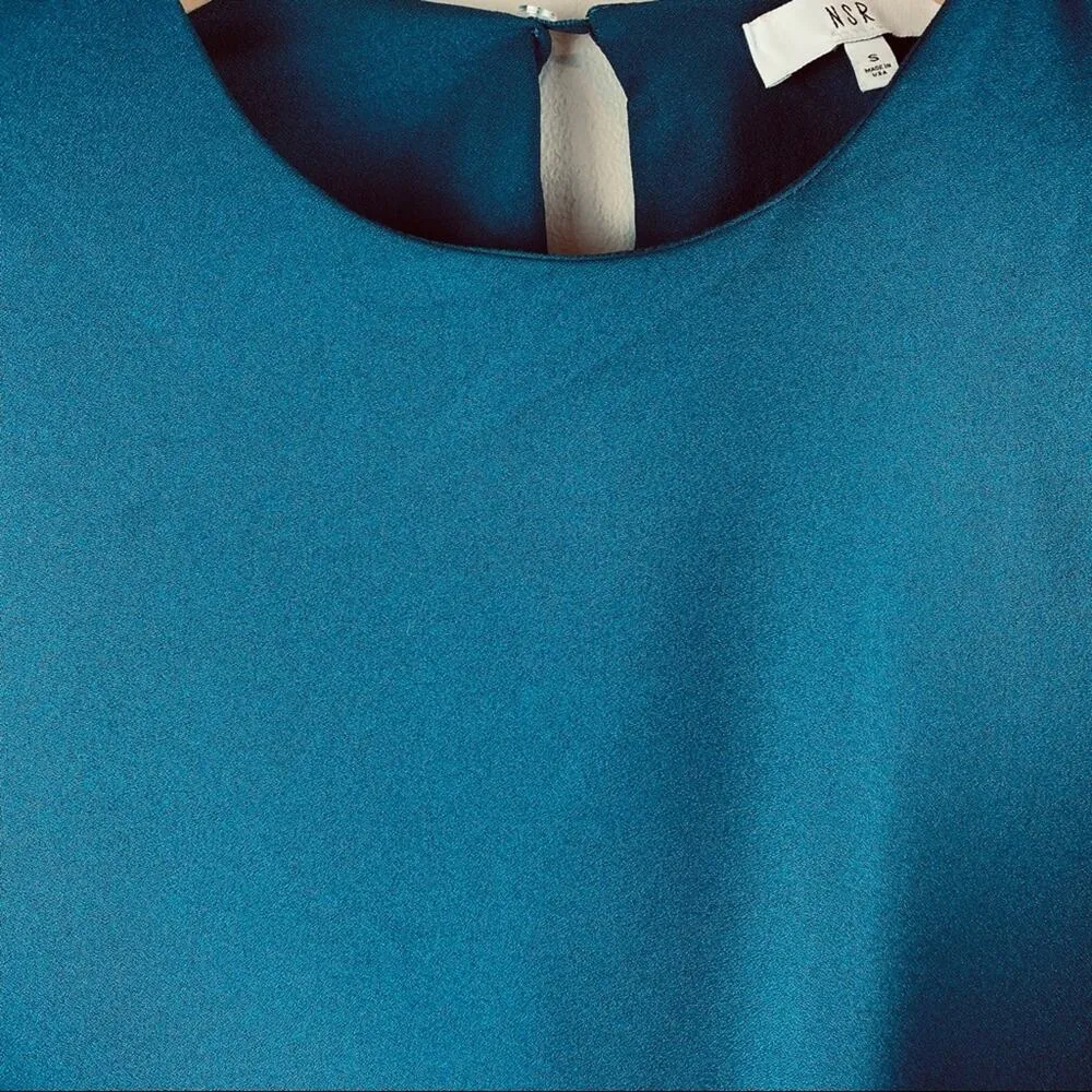 NSR Teal Ruffle Bell Short Sleeve Blouse Small - Image 2