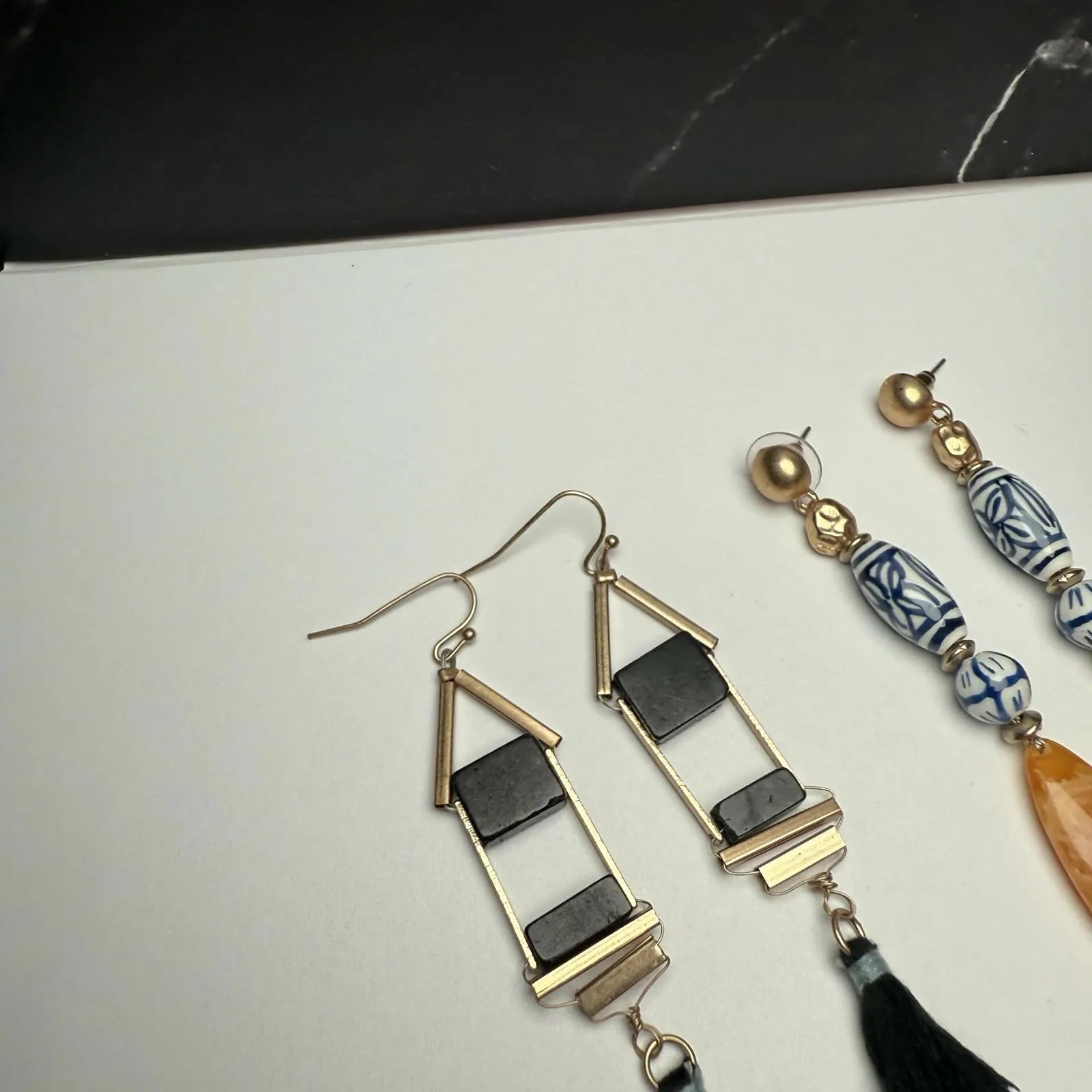 Dangle Drop Pierced Earrings Lot Of 4 Variety Beaded Some Plastic Glass Stone - Image 7