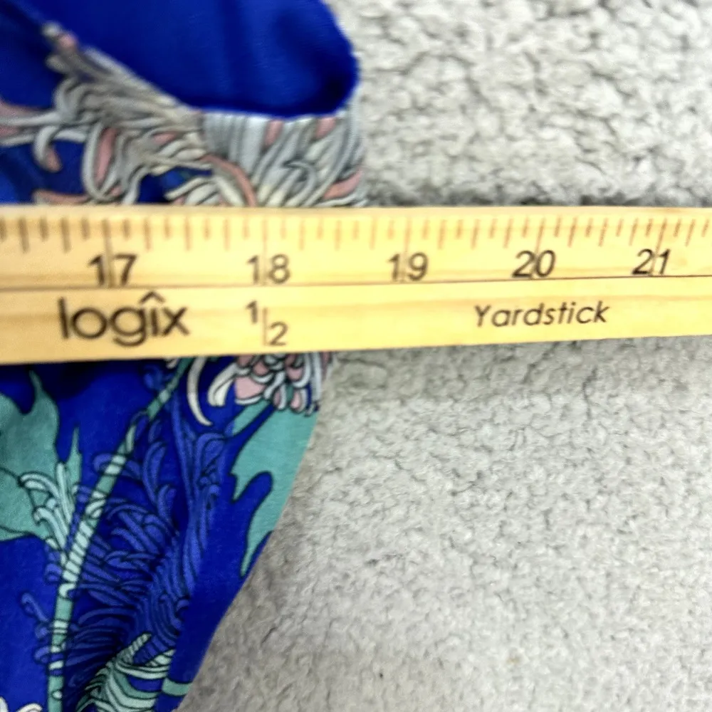 GREYLIN Silk Dress Small Blue Floral Sleeveless V-Neck  Boho Resort Y2K Vacation - Image 4