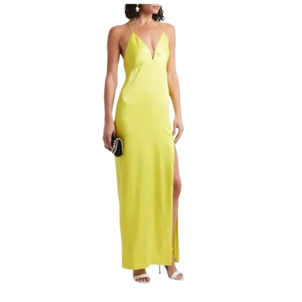NEW NWT Alice + Olivia Dakota Bias Slip Gown Yellow Satin Side Slit Size 2 - Image 6