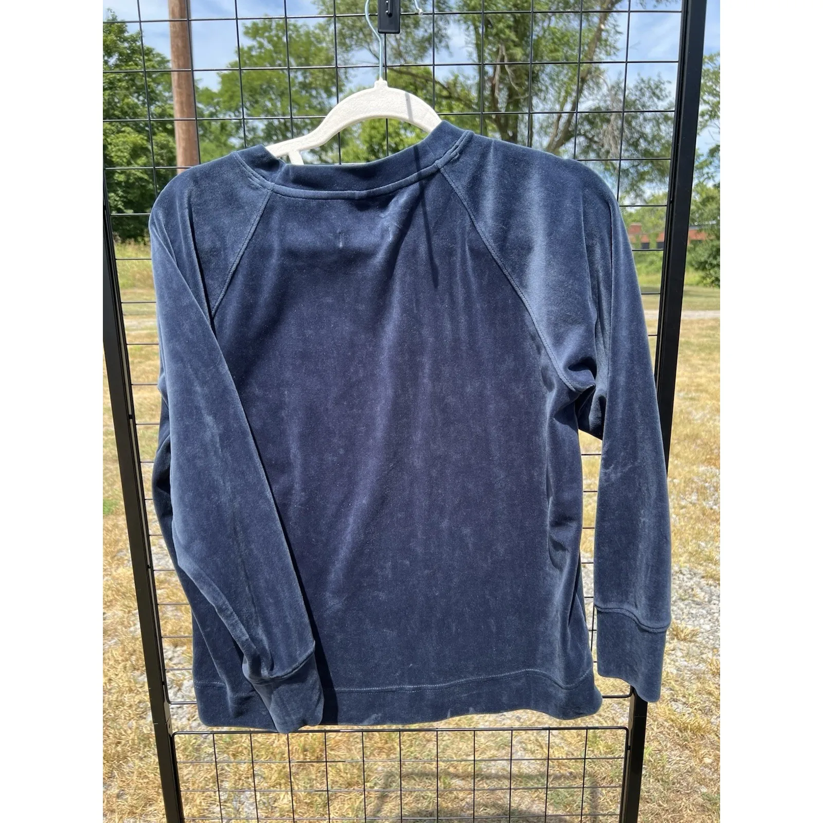 ✨Lou & Grey LOFT Size Small Solid Blue Velvet Long Sleeve Pullover Sweater Shirt - Image 2