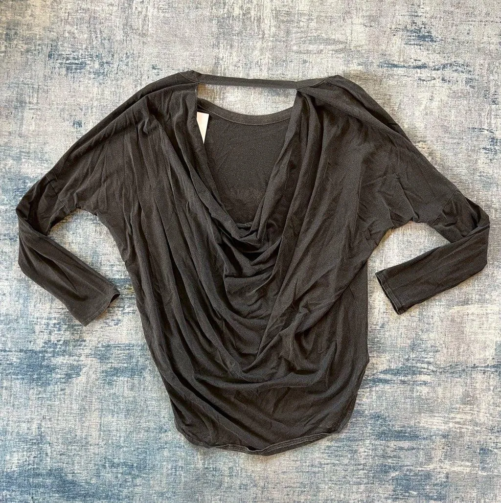 Chaser Charcoal Gray Floral Skull Bull Bison Long Sleeve Cowl Back Medium - Image 4