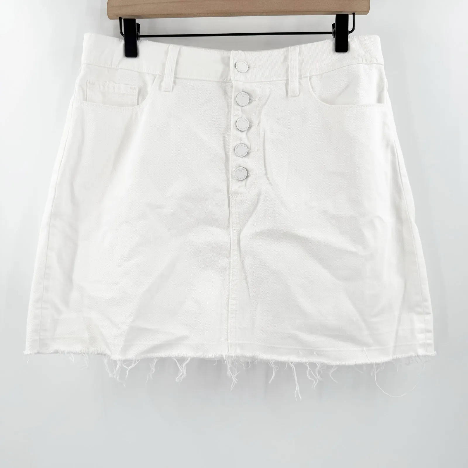 Paige Denim Aideen Skirt SZ 30 White Jean Cotton Lyocell Distress Raw Hem Button - Image 5