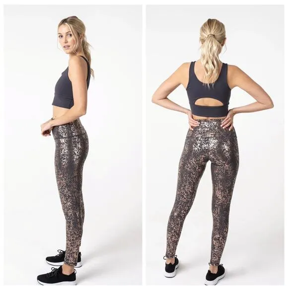 NEW DYI S Signature Tight Shine Foil Legging Metallic HighRise Copper UPF Gym - Image 2