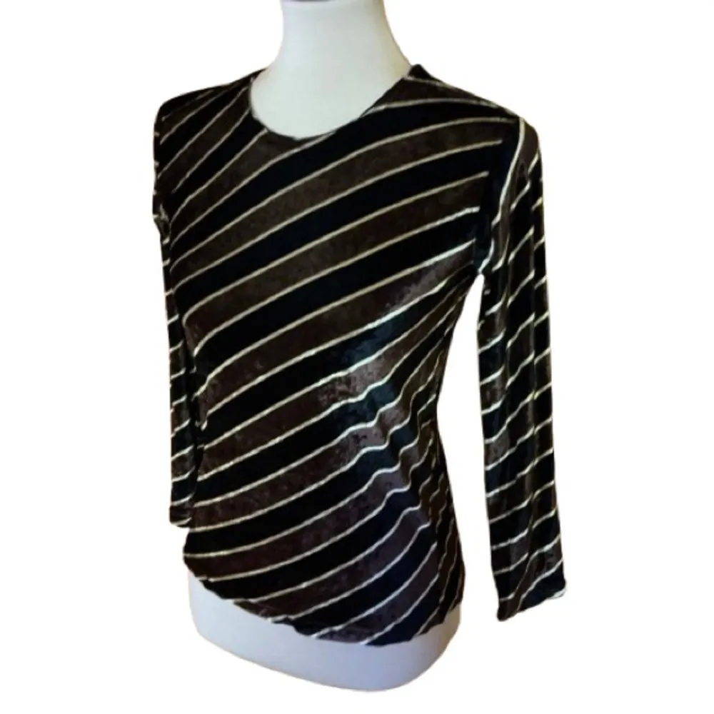 Vtg velour diagonal striped long sleeve top Black Size XS - Image 2