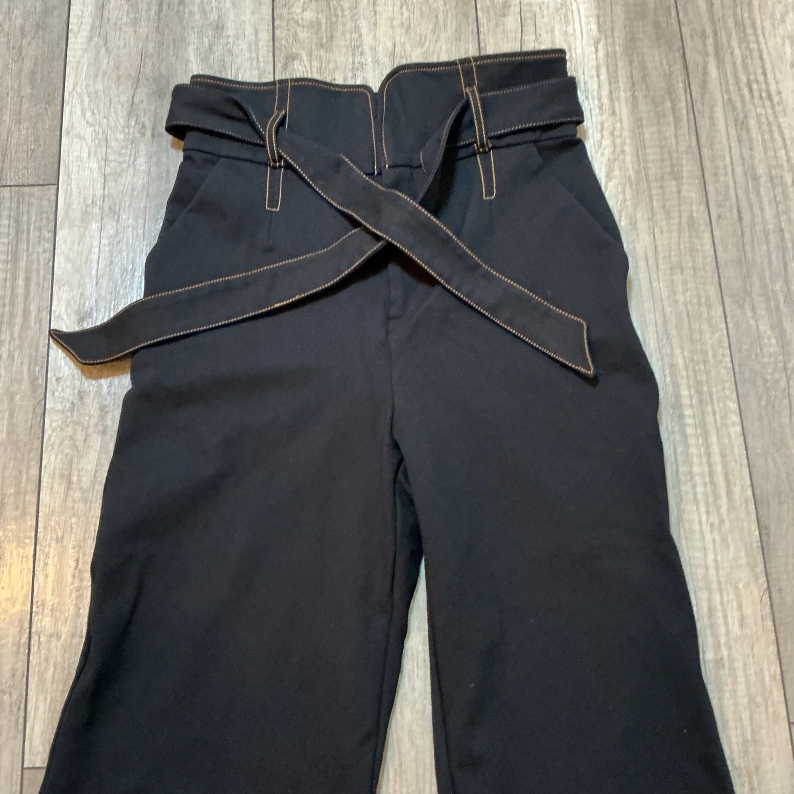 Maeve by Anthropologie Wide Leg Cropped Pants Belted High Waist‎ Black US 8P - Image 3