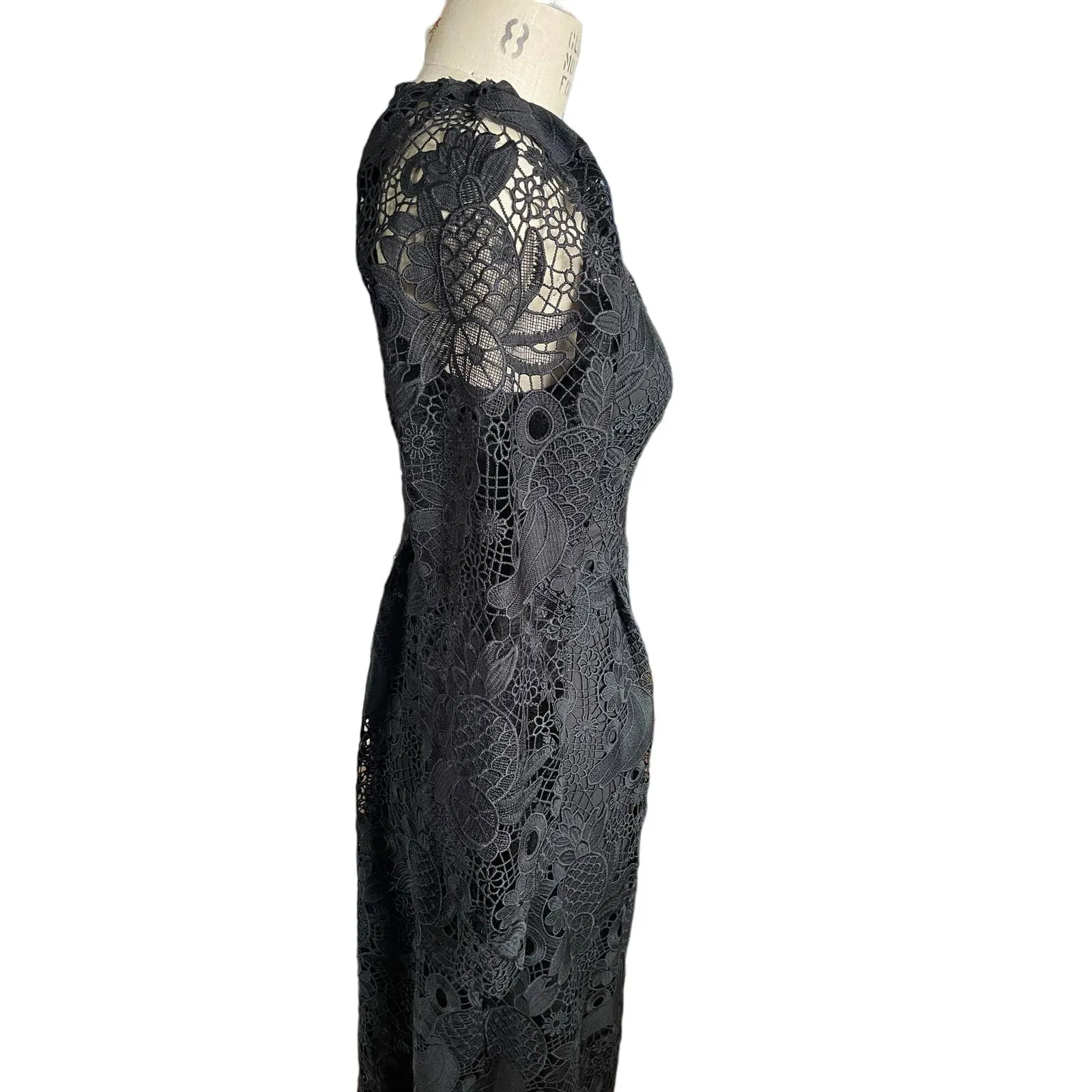 Antik Batik Black Fruit Lace Midi Dress Cocktail Party Size 38/ 6/ Small - Image 3
