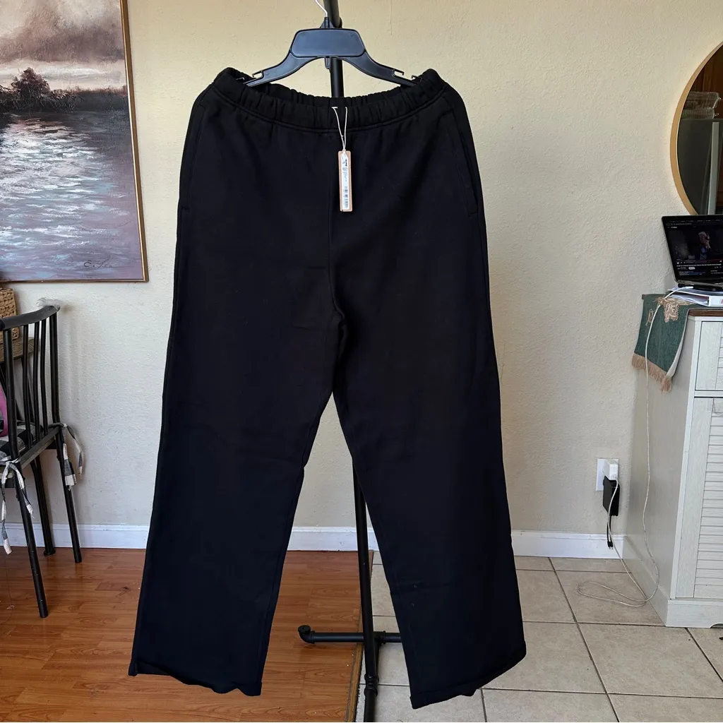 SKIMS COTTON FLEECE CLASSIC STRAIGHT LEG PANT BLACK NWT Onyx size‎ XL - Image 4