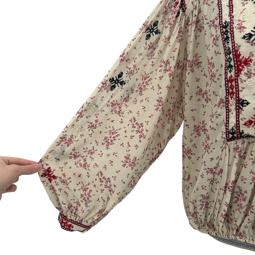 Isabel Marant Étoile Ivayo Tuxedo Floral Patterned Blouse Embroidered Tassel - Image 7