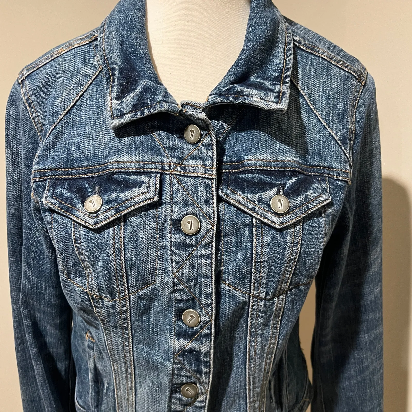 Pilcro and the Letterpress Denim Jean Jacket Leather Tabs Medium Wash Size S - Image 8