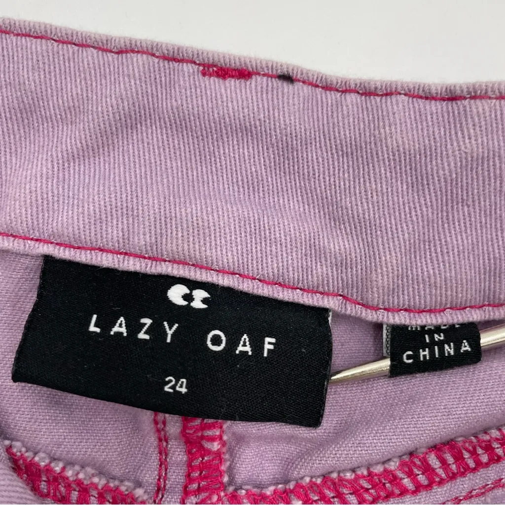 Lazy Oaf Purple Embroidered Cigarette Mini Skirt BROKEN Zipper‎ Size 24 Purple - Image 3