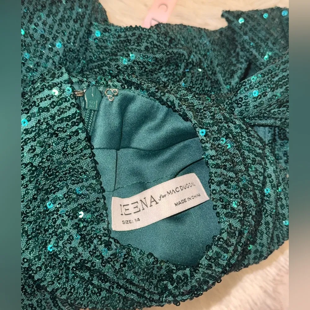 NEW Mac Dugal Ieena Sequined Soft Tie Halter Neck Column Gown Teal Green Sz 14 - Image 7