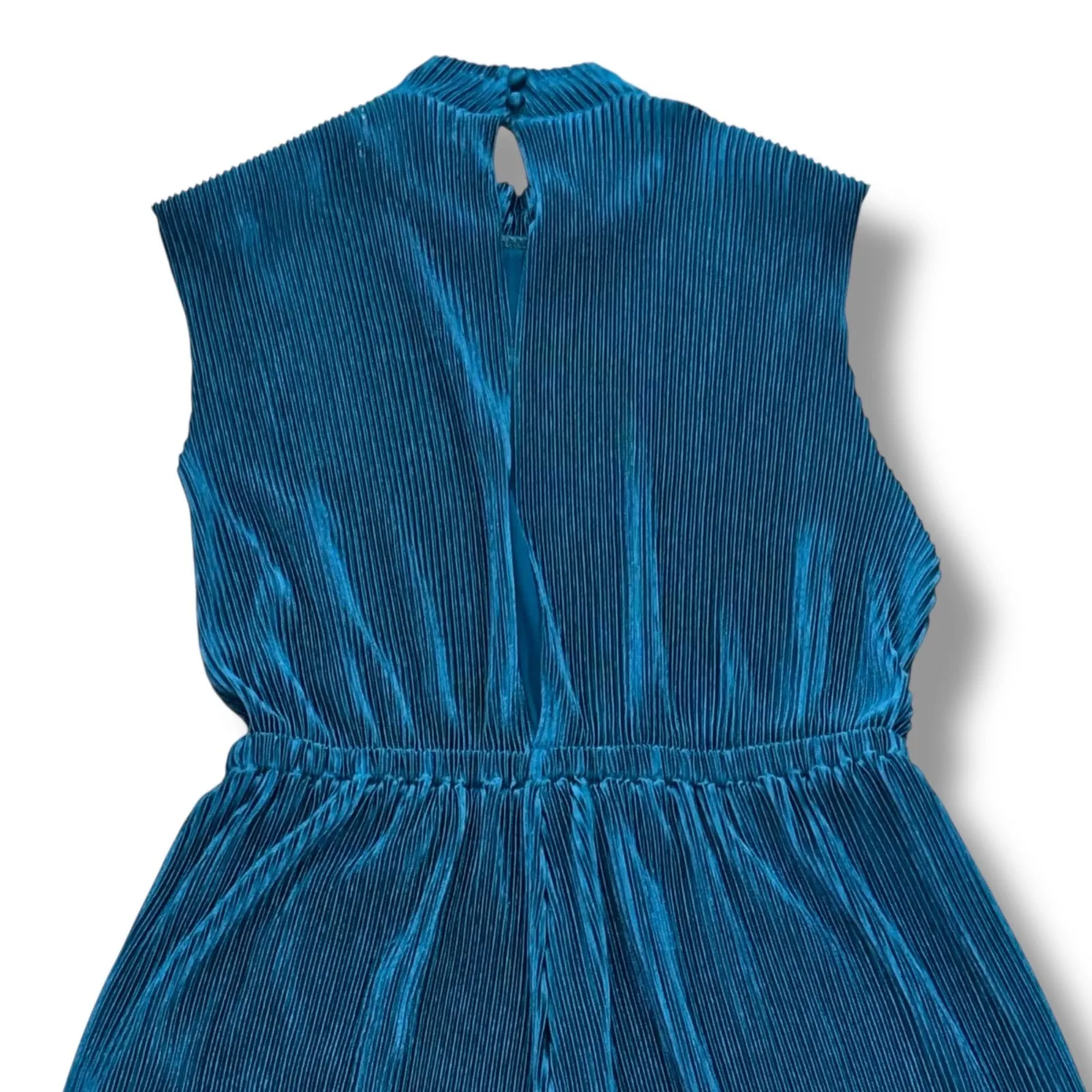 Urban Outfitters Size S Eliza Teal Green Pleated Mock-Neck Wide Leg Jumpsuit - Image 7