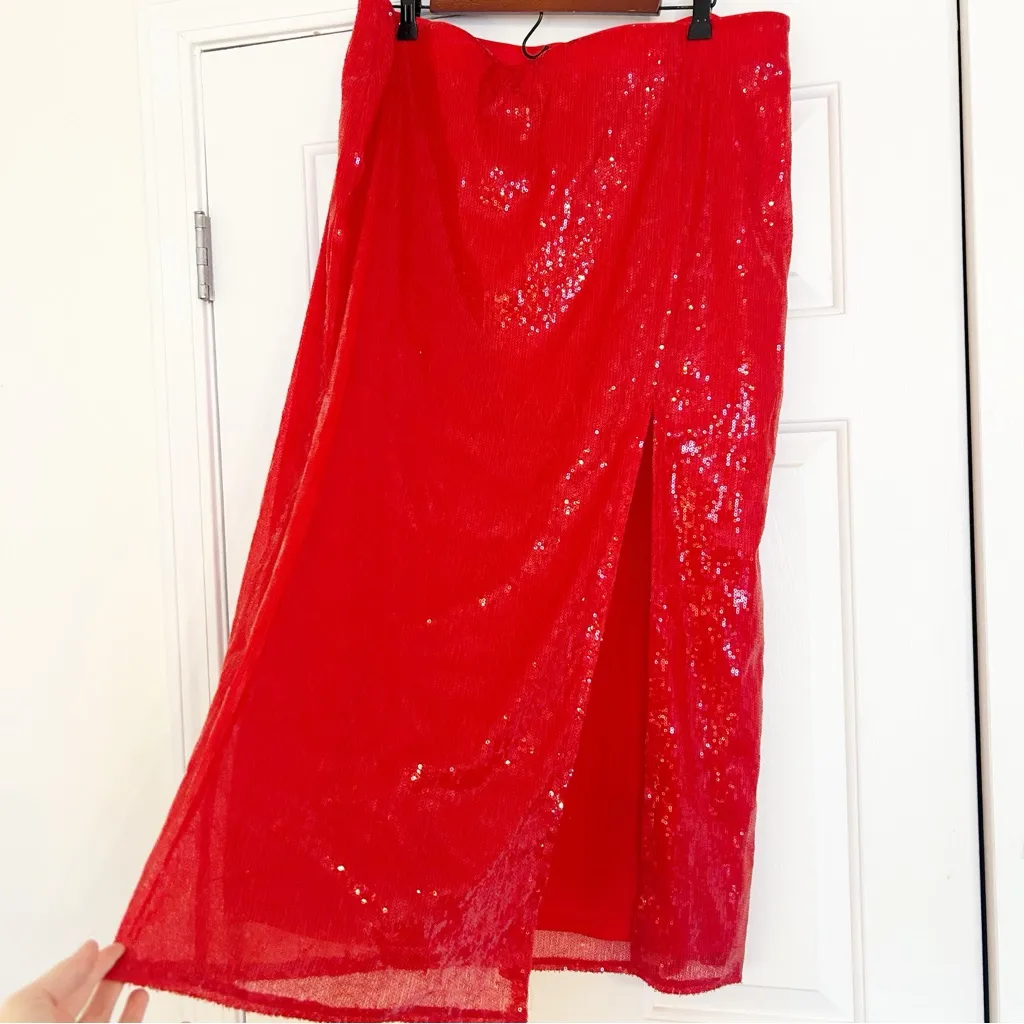 NWT a new day Vibrant Red sequin midi Skirt - Image 2