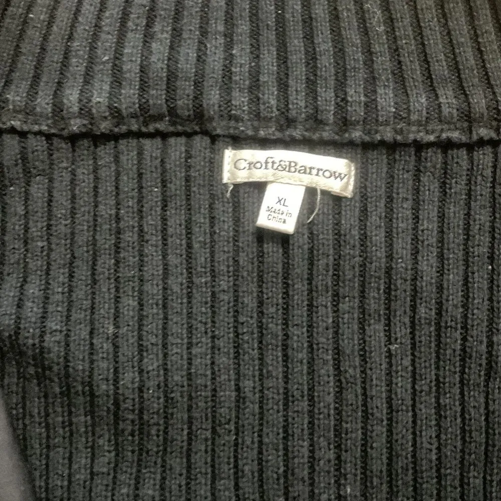 Croft & Barrow Black Knit & Quilted Full Zip Ribbed Turtleneck XL Jacket Pocket - Image 4