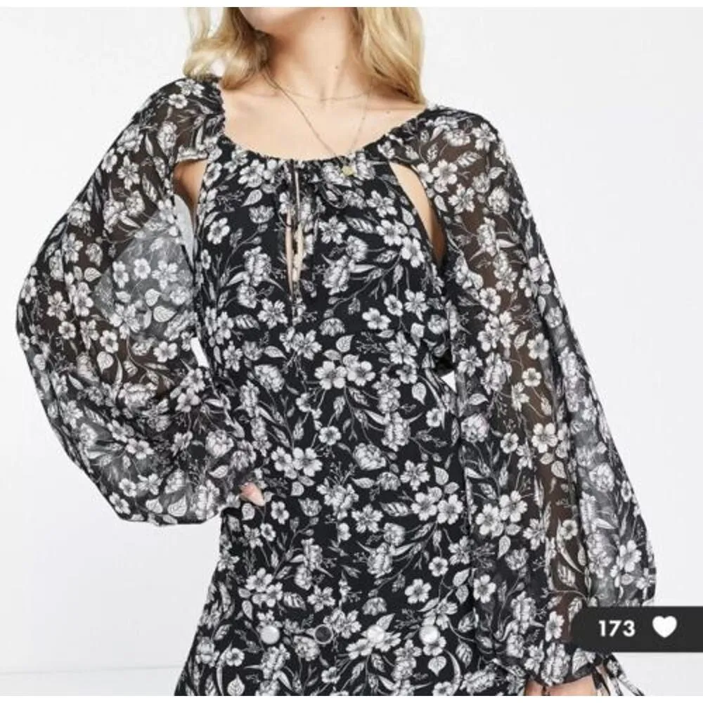 Topshop Womens Bell Sleeves Cut Out Mini Dress Size 14 - Image 6