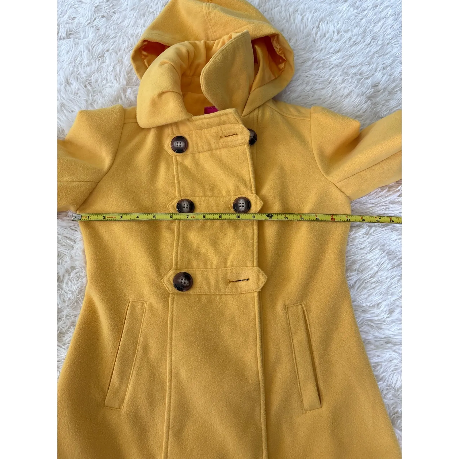 Pink Envelope Yellow Hooded Pea Coat Women's Small Double Breasted Stylish - Image 9