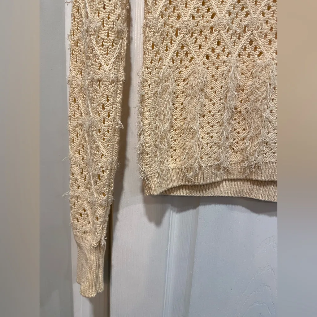NWT J. Crew Size S Cream Pointelle Fringe Knit Crewneck Pullover Sweater - Image 5