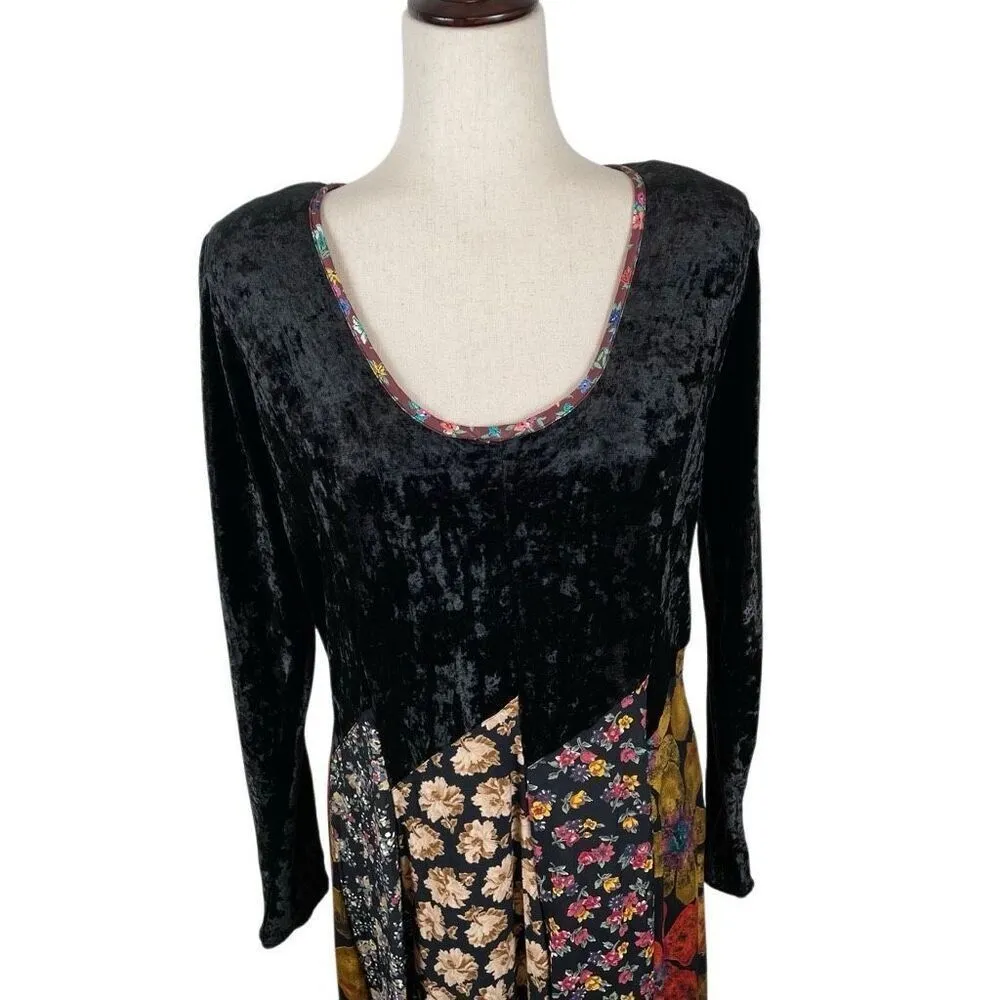 Vintage Handmade Patchwork Whimsygoth Hippie Maxi Dress Long Sleeve Velvet - Image 6
